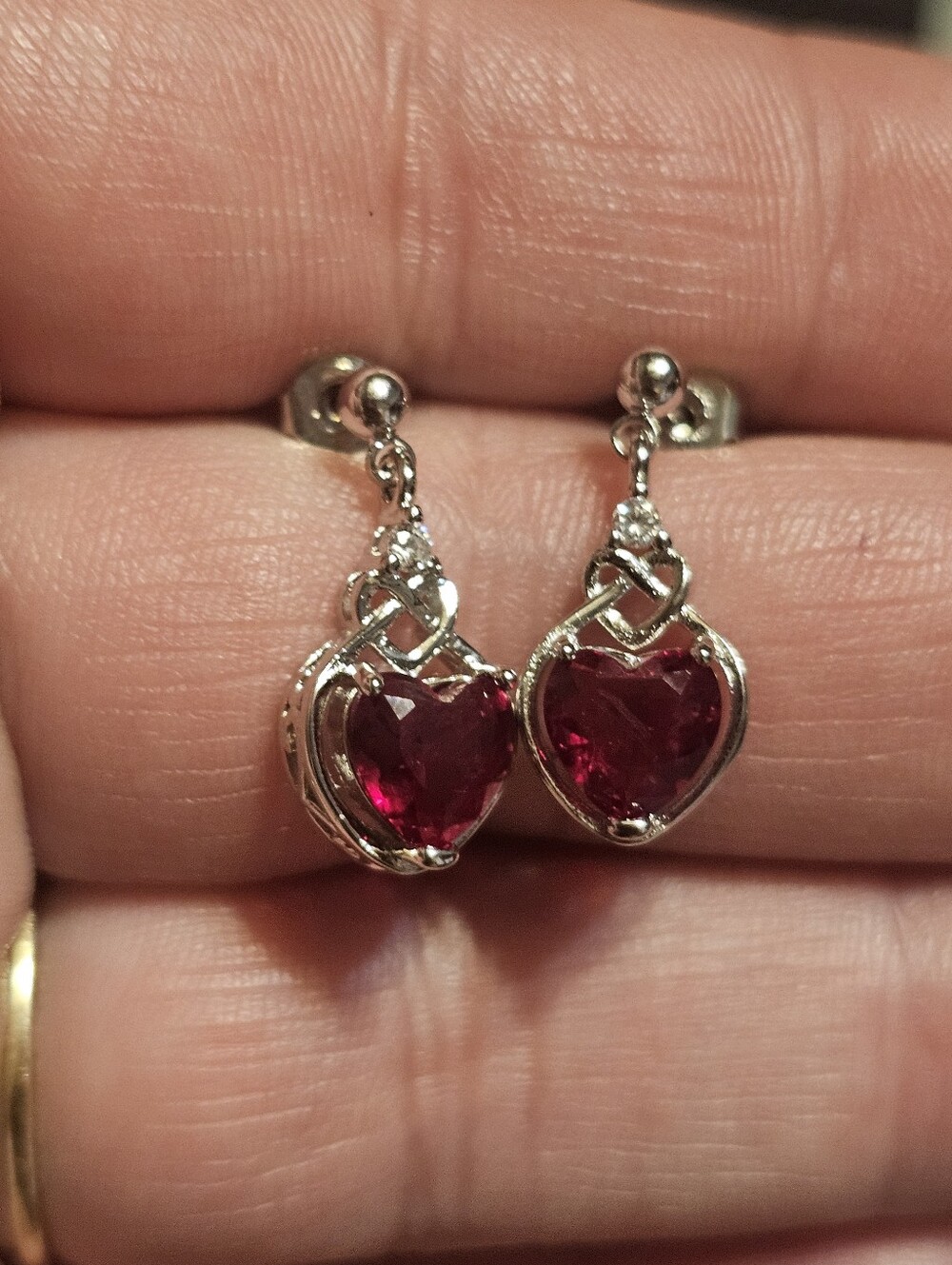 Sterling Silver 925 Red CZ Heart Earrings